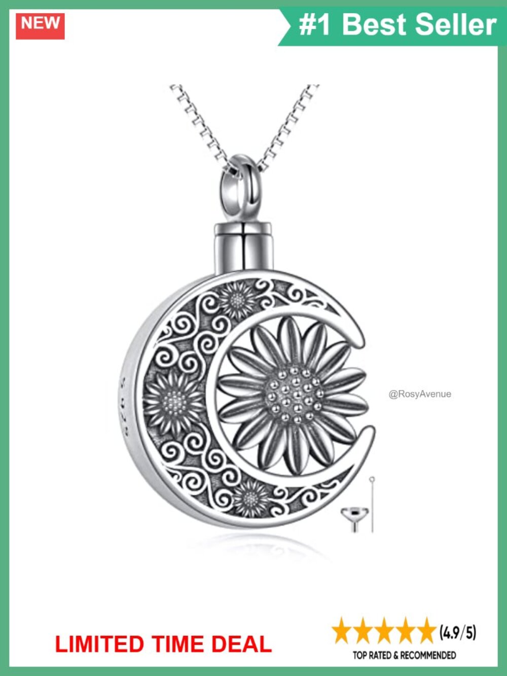 Sterling Silver Urn Necklace for Ashes Sunflower Cremation Jewelry Memorial